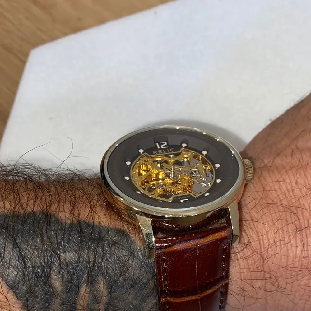 Relic Gold Dial Brown Leather Watch